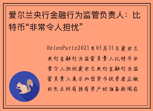 爱尔兰央行金融行为监管负责人：比特币“非常令人担忧” 