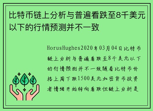 比特币链上分析与普遍看跌至8千美元以下的行情预测并不一致  