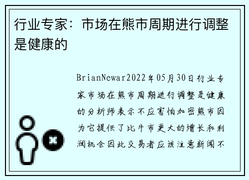 行业专家：市场在熊市周期进行调整是健康的 