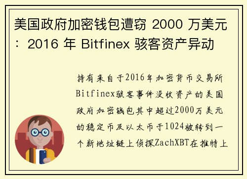 美国政府加密钱包遭窃 2000 万美元：2016 年 Bitfinex 骇客资产异动