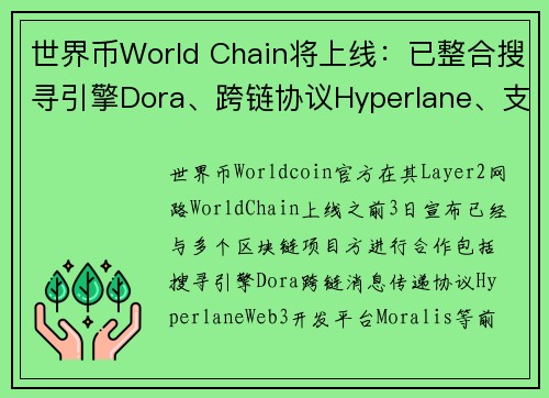 世界币World Chain将上线：已整合搜寻引擎Dora、跨链协议Hyperlane、支付平台Br